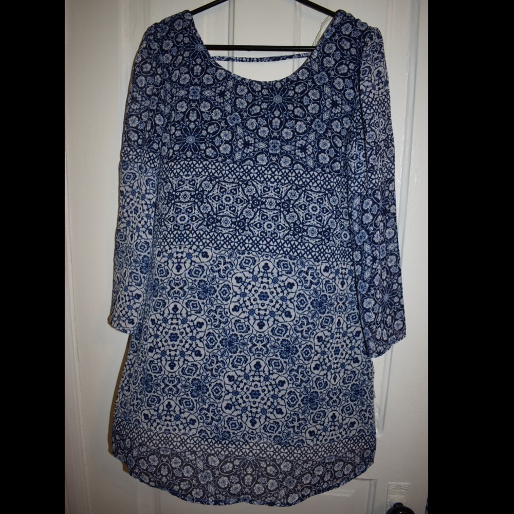 Floral Blue Long Sleeve Dress